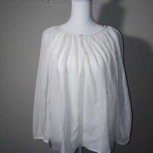 Aerie Bohemian Oversized Eyelet Raglan Sleeves Blouse Size XS White